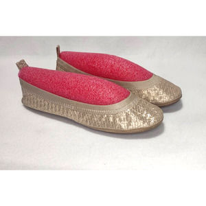 Samara Foldable Ballet Flat in Tan Metallic Leather Women's Size 9